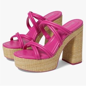 Michael Kors Pink Raffia Platform Strappy Heels Sandals 10M NEW